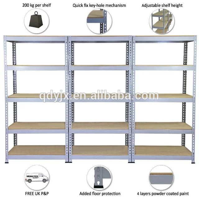 Adjustable heavy duty boltless steel shelving for storage